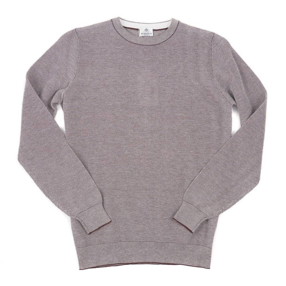 NEW LUIGI BORRELLI NAPOLI men's knit cotton sweater in chocolate brown and white